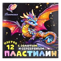 Пластилин 12цв. "Фантазия" (классический + золотой + серебряный), 230 г, стек
