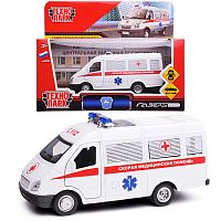 Машина металл ГАЗ -3221 "Газель" Скорая 12,2 см, (двери) инерц, в коробке