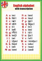 Стенд для школы ENGLISH ALPHABET. WITH TRANSCRIPTION - АНГЛИЙСКИЙ АЛФАВИТ С ТРАНСКРИПЦИЕЙ, 0,7*1м