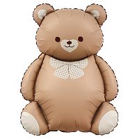 Шар (35''/89 см) Фигура, Мишка с бантом, Коричневый, Сатин, 1 шт. в уп.