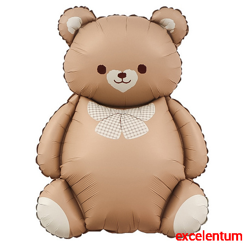 Шар (35''/89 см) Фигура, Мишка с бантом, Коричневый, Сатин, 1 шт. в уп.
