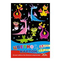 Картон цветной мелованный А4 12л., 12цв. "Дракончики" КБС