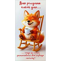 Конверт для денег "День рождения такой день...когда не стоит расшатывать свою нервную систему!" (улыбающаяся лиса с чашкой на кресле-качалке)