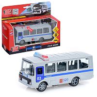 Машина металл ПАЗ 3205 14 см, (свет-звук, двери, багажник) инерц., в коробке