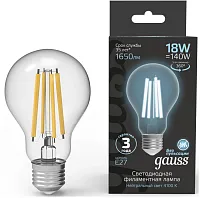 Лампа филам. Gauss Filament 18Вт цок.:E27 груша 220B св.свеч.бел.нейт. (упак.:10шт) (102902218)