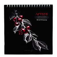 Артбук (Скетчбук) 30л. "Вишня" блок чёрный, жесткая подложка, 120  г/м2 166*175 мм на гребне