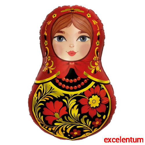 Шар (31''/79 см) Фигура, Матрешка Золотая роспись, 1 шт. в уп.