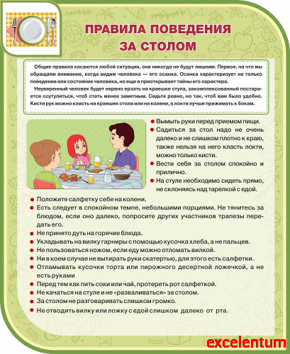 Стенд для школы ПРАВИЛА ПОВЕДЕНИЯ ЗА СТОЛОМ, 0,9*1,1м