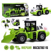 Трактор "Строитель" 1:16 (свет, звук) в коробке (зеленый)