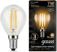 Лампа светодиодная Gauss 7Вт цок.:E14 шар 220B св.свеч.бел.теп. P45 (упак.:10шт) (105801107)