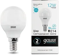 Лампа светодиодная Gauss Elementary 12Вт цок.:E14 шар 220B св.свеч.бел.нейт. (упак.:1шт) (53122)
