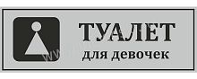 Табличка для школы в серебряном цвете ТУАЛЕТ ДЛЯ ДЕВОЧЕК, 0,3*0,1м