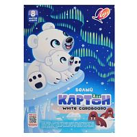 Картон белый "Zoo" А4, 8 листов, немелованный "Белый медведь"