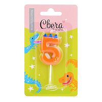 Свеча Цифра, 5 Динозаврик, 3,5*4,5 + 2,5 см, 1 шт. с держателем