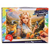 Холст по номерам на картоне 30*40 см "Девушка с птицей"