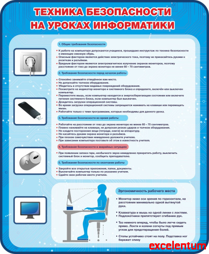Стенд для школы ТЕХНИКА БЕЗОПАСНОСТИ НА УРОКАХ ИНФОРМАТИКИ, 0,9*1,1м Стенд для школы ТЕХНИКА БЕЗОПАСНОСТИ НА УРОКАХ ИНФОРМАТИКИ, 0,9*1,1м