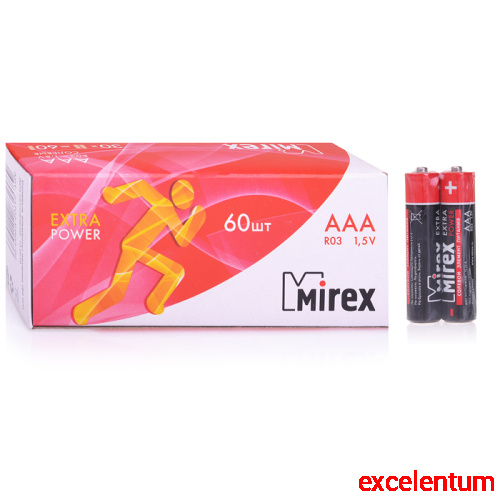 Батарея солевая Mirex R03 / AAA 1,5V, упаковка 60 шт., (2)