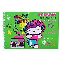Альбом для рисования 40л. "Hello Kitty-2" А4, на гребне, мелованная обложка 235 гр/м2