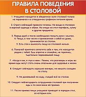 Стенд для школы ПРАВИЛА  ПОВЕДЕНИЯ В СТОЛОВОЙ (Оранжевый), 0,8*0,9м