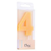 Свеча Цифра, 4, Кремовый, с блестками, 4,3*7,5 + 4,5 см, 1 шт. с держат.
