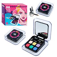 Набор детской декор. косметики Eva Moda, BOX 14х14х4,5 см; тени для век-4шт.(3,84г), блеск для губ-9шт.(6,48г), румяна-2шт.(1,92г), тушь-1шт.(1,6г), косметический карандаш-1шт.(0,56г), аппликатор-2шт., зеркало-2шт.,