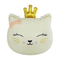 Шар (24''/61 см) Фигура, Кошечка Принцесса, Кремовый, Сатин, 1 шт. в уп.