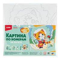 Картина по номерам на холсте 20х20 "Кот и снеговик"