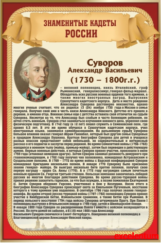 Стенд для школы ЗНАМЕНИТЫЕ КАДЕТЫ. СУВОРОВ, 0,4*0,6м Стенд для школы ЗНАМЕНИТЫЕ КАДЕТЫ. СУВОРОВ, 0,4*0,6м
