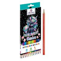 Карандаши цветные пластиковые "Unicorn" 12 цветов, 2М, диаметр грифеля 2,65 мм, шестигранные, в картонной коробке