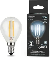 Лампа филам. Gauss Filament 5Вт цок.:E14 свеча 220B св.свеч.бел.нейт. (упак.:10шт) (105801205)
