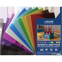 Бумага цветная металлизированная самоклеящаяся A4 "Hobby Creative" 80 г/м², 10 цв, 10 л, пластиковый пакет с европодвесом