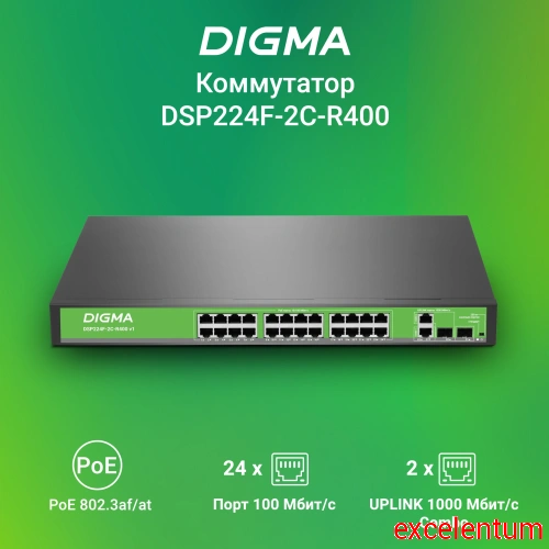 Коммутатор Digma DSP224F-2C-R400 фото 2 Коммутатор Digma DSP224F-2C-R400 фото 2