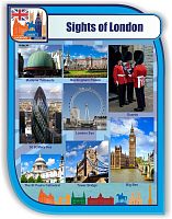 Стенд для школы голубой SIGHTS OF LONDON - ДОСТОПРИМЕЧАТЕЛЬНОСТИ ЛОНДОНА, 0,75*1м