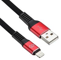 Кабель Digma LIGHT-1.2M-FLAT-BLK USB (m)-Lightning (m) 1.2м черный/красный плоский