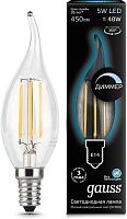 Лампа филам. Gauss Filament 5Вт цок.:E14 свеча 220B св.свеч.бел.нейт. (упак.:1шт) (104801205-D)