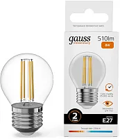 Лампа филам. Gauss Filament 8Вт цок.:E27 шар 220B св.свеч.бел.теп. (упак.:10шт) (52218)