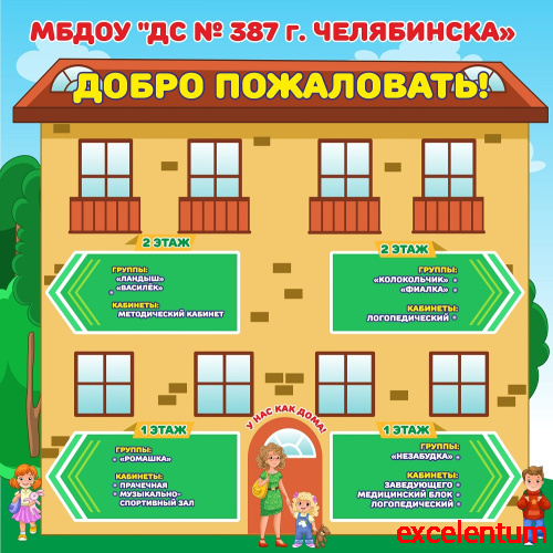 Стенд для детского сада ДОБРО ПОЖАЛОВАТЬ! (НАВИГАЦИЯ), 1*1м