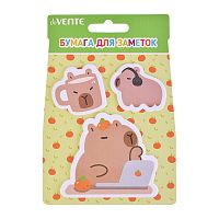 Набор клейкой бумаги для заметок "Capybara&Work" 40x40 мм и 70x70 мм, 3x20 листов, офсет 80 г/м², печать 4+0, ассорти форм, 3 дизайна, в картонном блистере и пластиковом пакете с европодвесом