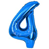 Шар (40''/102 см) Цифра, 4, Синий, Металлик, 1 шт. в уп.