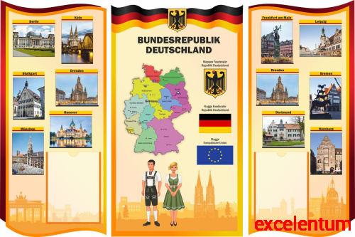 Комплект стендов для школы BUNDESREPUBLIK DEUTSCHLAND - РЕСПУБЛИКА ГЕРМАНИЯ, 1,5*1м Комплект стендов для школы BUNDESREPUBLIK DEUTSCHLAND - РЕСПУБЛИКА ГЕРМАНИЯ, 1,5*1м