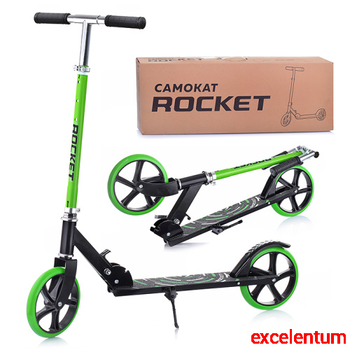 Самокат 2-х колесный ROCKET,колеса PU/ 200 мм, ABEC 7, зеленый