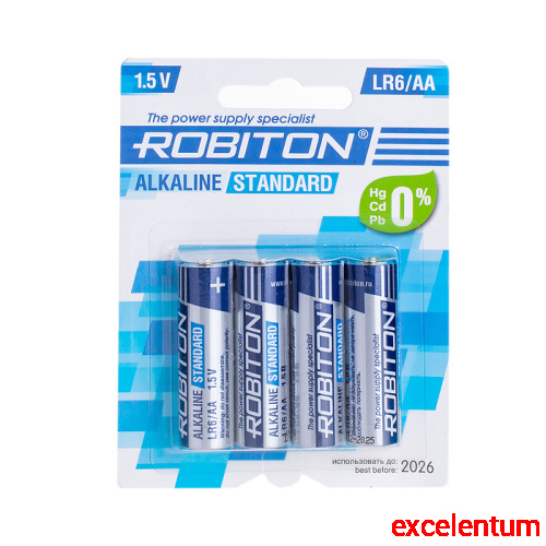 Батарейки алкалиновые ROBITON STANDARD LR6 BL4 Батарейки алкалиновые ROBITON STANDARD LR6 BL4