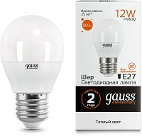 Лампа светодиодная Gauss Elementary 12Вт цок.:E27 шар 220B св.свеч.бел.теп. (упак.:1шт) (53212)