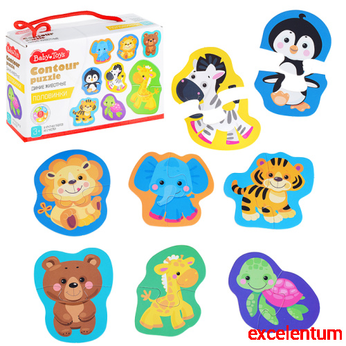 Пазлы контурные Половинки "Дикие животные" Baby Toys
