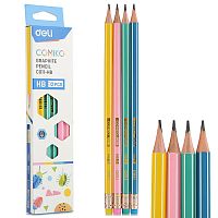 Карандаш чернографит. HB Comiko шестигран. липа, ластик, в коробке 12 штук