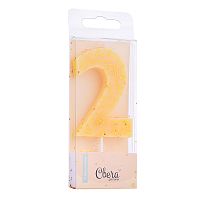 Свеча Цифра, 2, Кремовый, с блестками, 4,3*7,5 + 4,5 см, 1 шт. с держат.
