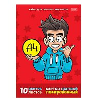 Набор картона цветной лакированный 10л., 10 цв., А4 "Влад А4"