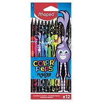 Карандаши цветные 12 цв. "Color'peps black monster" декорированные, пластиковые