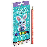 Карандаши цветные "Little Rabbit" 12 цветов, 2М, диаметр грифеля 2,8 мм, шестигранные, в картонной коробке