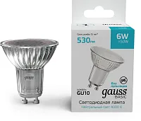 Лампа светодиодная Gauss Basic 6Вт цок.:GU10 софит 220B св.свеч.бел.нейт. (упак.:10шт) (10106262)